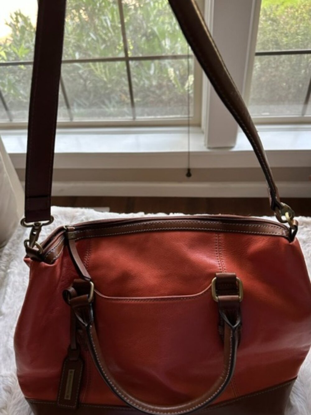 EUC Vintage Tignanello Leather Crossbody Satchel Burnt Orange & Brown EU